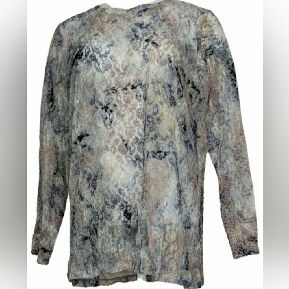 LOGO Layers by Lori Goldstein Women's Top Sz XL Sheer Mesh Gray